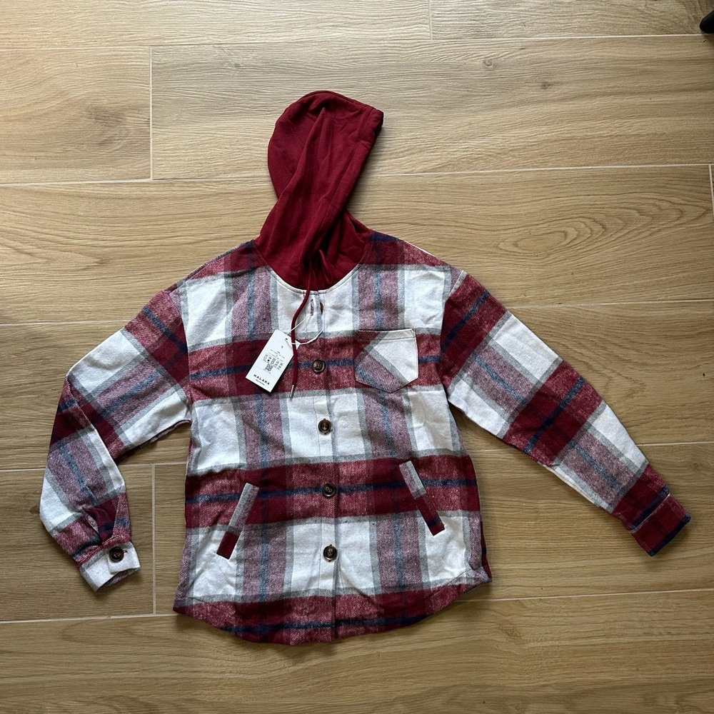 HALARA Red Plaid Women's Jacket with Hood